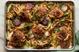 Image for Sheet-Pan Roast Chicken and Mustard-Glazed Cabbage
