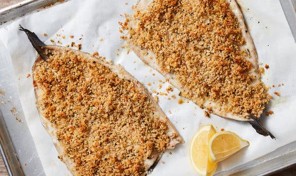 Roasted Fish With Lemon, Sesame and Herb Bread Crumbs