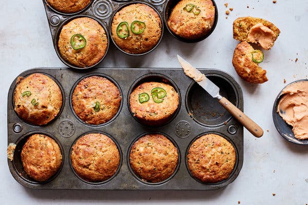 Cheesy Cornbread Muffins With Hot Honey Butter