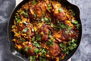 Skillet Chicken and Pearl Couscous With Moroccan Spices