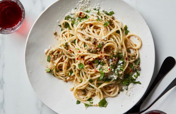 Midnight Pasta With Garlic, Anchovy, Capers and Red Pepper