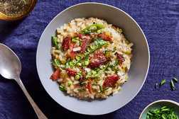 Image for Leek Risotto With Sugar Snap Peas and Pancetta