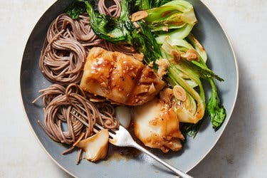 Glazed Cod With Bok Choy, Ginger and Oyster Sauce