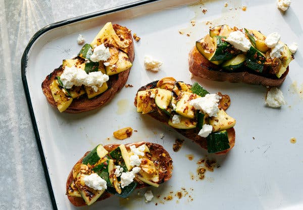 Grilled Zucchini and Feta Toasts