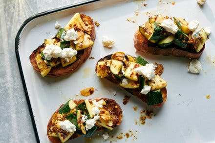 Grilled Zucchini and Feta Toasts