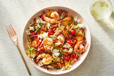 Crispy Rice With Shrimp, Bacon and Corn