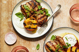 Image for Gingery Grilled Chicken Thighs With Charred Peaches