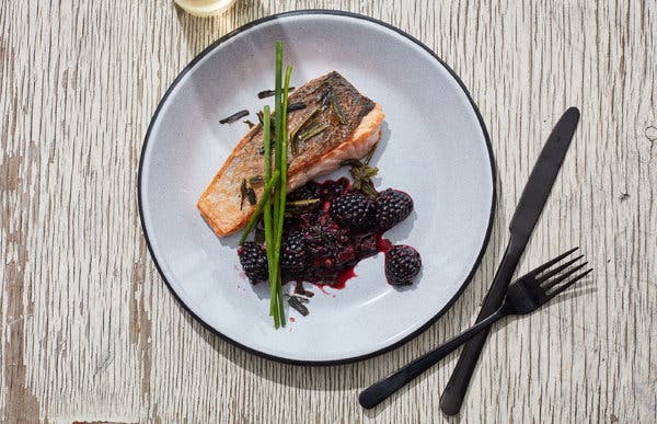 Salmon With Crushed Blackberries and Seaweed