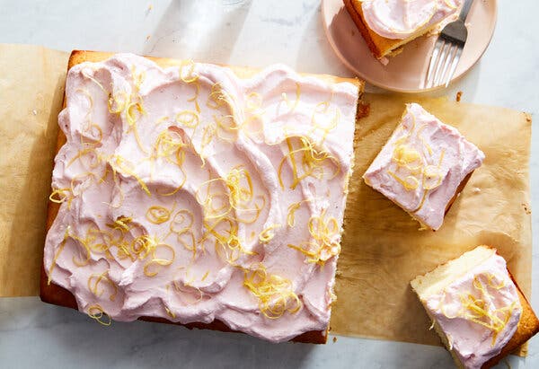 Lemon Sheet Cake With Raspberry Whipped Cream