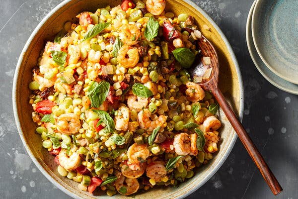 Succotash With Sausage and Shrimp