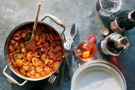Pasta With Chickpeas and a Negroni