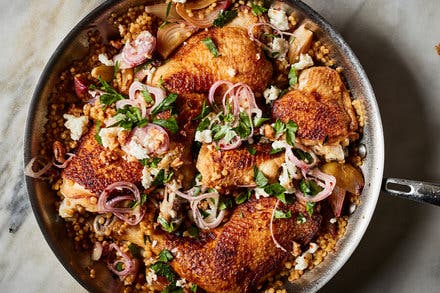 Skillet Chicken With Couscous, Lemon and Halloumi
