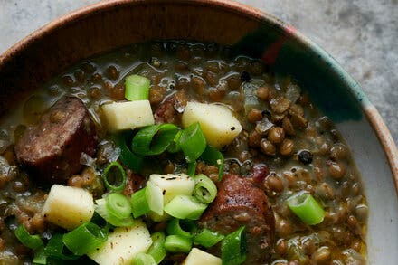 Lentil Soup With Smoked Sausage and Apples