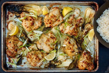 Sheet-Pan Scallion Chicken With Bok Choy