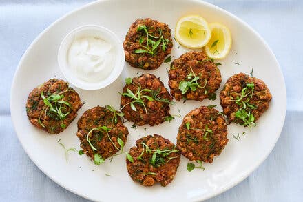 Crispy Bean Cakes With Harissa, Lemon and Herbs