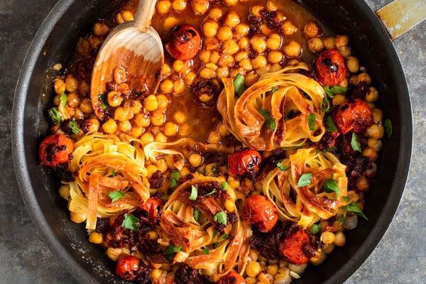 Fried Tagliatelle With Chickpeas and Smoky Tomatoes