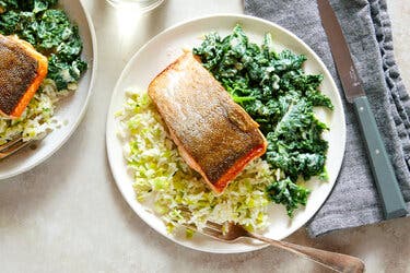 Seared Fish With Creamed Kale and Leeks