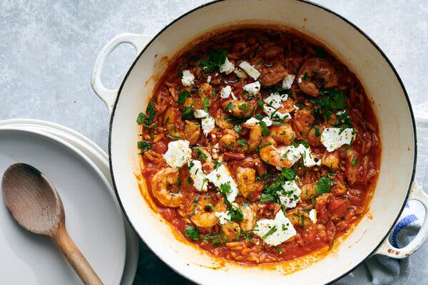 One-Pot Orzo With Shrimp, Tomato and Feta