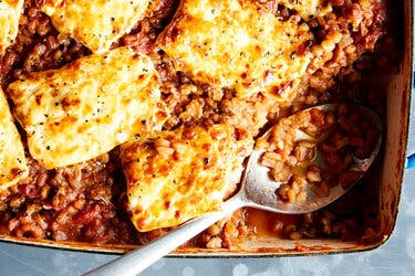 Baked Farro With Lentils, Tomato and Feta