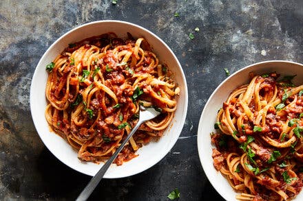 Vegan Bolognese With Mushrooms and Walnuts