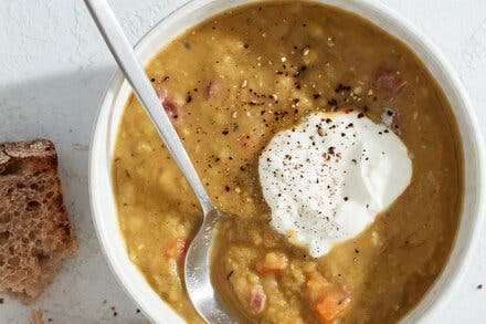 Slow Cooker Split Pea Soup With Horseradish Cream