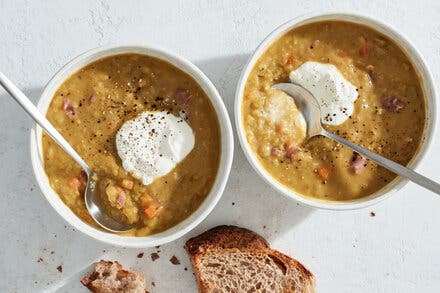 Pressure Cooker Split Pea Soup With Horseradish Cream