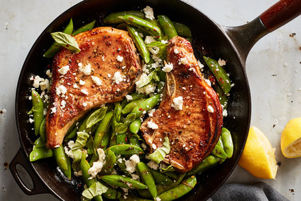 Image for One-Pan Pork Chops With Feta, Snap Peas and Mint