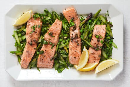Roasted Salmon With Asparagus, Lemon and Brown Butter