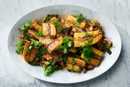 Caramelized Plantains With Beans, Scallions and Lemon
