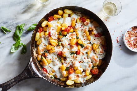 Crispy Gnocchi With Burst Tomatoes and Mozzarella