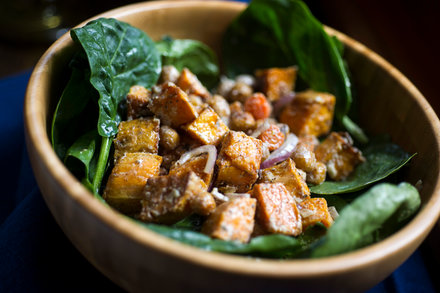 Image for Spinach Salad With Roasted Vegetables and Spiced Chickpeas
