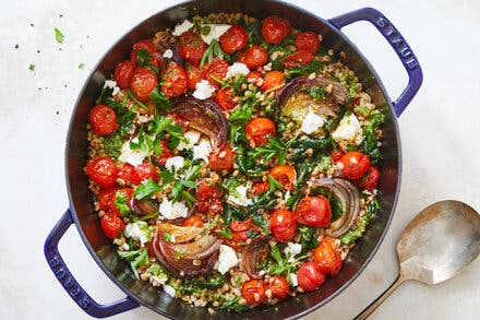 Farro With Blistered Tomatoes, Pesto and Spinach