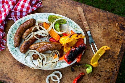 Grilled Sausages, Onions and Peppers