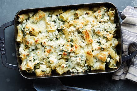 Baked Spanakopita Pasta With Greens and Feta