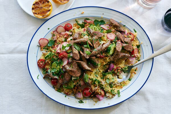 Grilled Merguez and Onions With Mint-Lemon Couscous