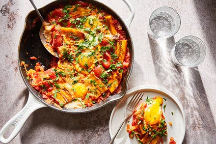 Plantains With Jammy Tomatoes and Eggs