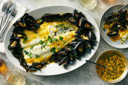Image for Roasted Halibut With Mussel Butter Sauce
