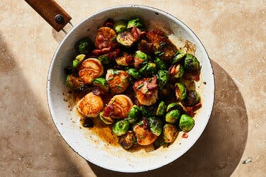 Seared Scallops With Glazed Brussels Sprouts