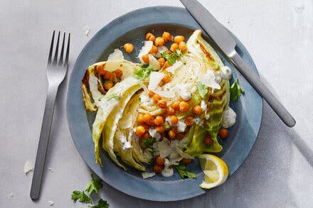 Roasted Cabbage Caesar Salad With Chickpeas