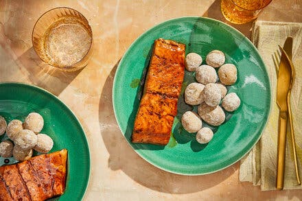 Whiskey-Glazed Salmon With Salt-Crusted Potatoes