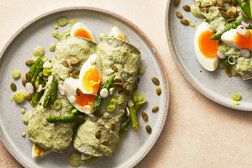 Image for Papadzules (Eggs and Asparagus in Tortillas With Pepita Sauce)