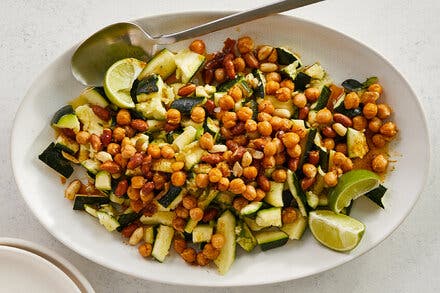 Smashed Zucchini With Chickpeas and Peanuts