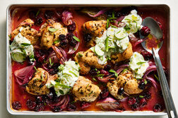 Image for Chicken Thighs With Sour Cherries and Cucumber Yogurt
