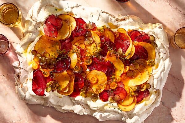 Sunset Pavlova With Sweet Vinegar and Rosemary