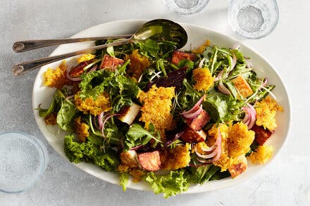 Crispy Rice Salad With Halloumi and Ginger-Lime Vinaigrette