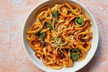 Chile Crisp Fettuccine Alfredo With Spinach