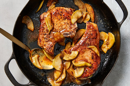 Image for Skillet Pork Chops and Apples With Miso Caramel