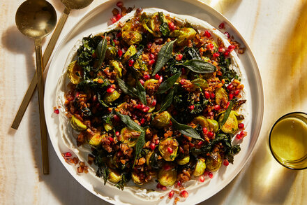 Image for Roasted Brussels Sprouts With Cinnamon-Butter Yogurt and Chestnuts