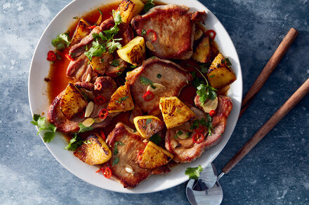 Image for Pan-Seared Pork Chops With Charred Pineapple