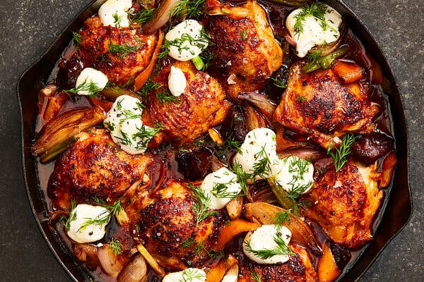 Pan-Seared Chicken With Harissa, Dates and Citrus